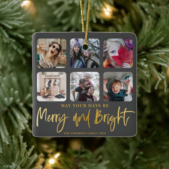 Merry & Bright Imitate Gold 6 Foto Weihnachten Keramikornament (Baum)