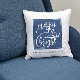 Merry & Bright   INDIVIDUELLE NAME   Blaue Schneef Kissen