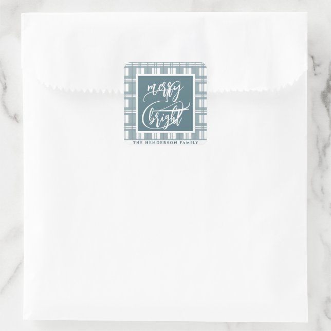 Merry & Bright | INDIVIDUELLE NAME | Minzgrün Quadratischer Aufkleber (Tasche)
