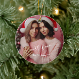Merry & Bright Lesbian Retro Rosa   Benutzerdefini Keramik Ornament
