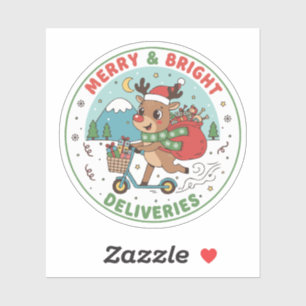 Merry & Bright Lieferdienst Rentier auf Scooter Aufkleber