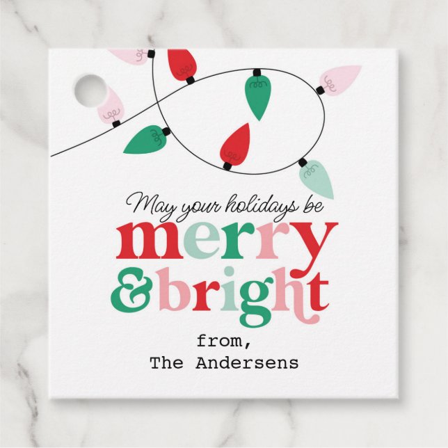 Merry Bright Lights Aufkleber Geschenkanhänger (Vorderseite)