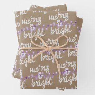 Merry & Bright Lila Weihnachtsbaum Lights Kraft Geschenkpapier Set