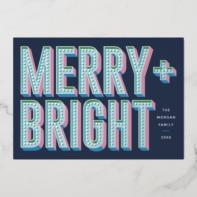 Merry + Bright Marquee Foil Carte de vacances - Bl (Recto)