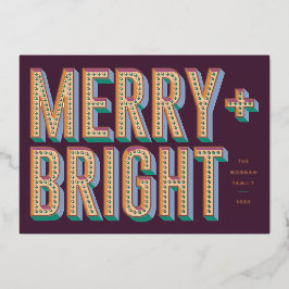Merry + Bright Marquee Foil Holiday Card - Lila Folien Feiertagskarte