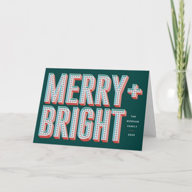 Merry + Bright Marquee Grußkarte - Grün Einladung (Vorderseite)