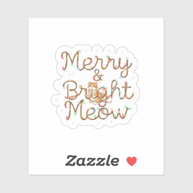 Merry & Bright Meow Cat Silhouette Christmas  Aufkleber (Blatt)
