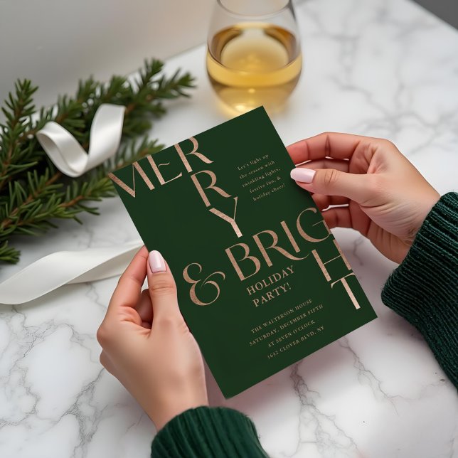 Merry & Bright Minimaler Urlaub Weihnachten Party Einladung (Merry & Bright Minimal Holiday Christmas Party Green Invitation)
