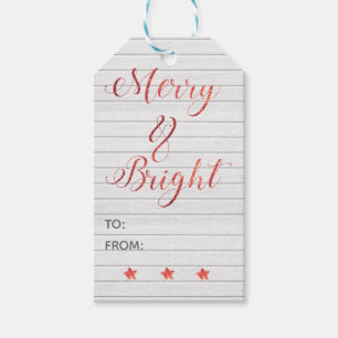 Merry Bright Modern Calligraphy Red Bokeh Geschenkanhänger