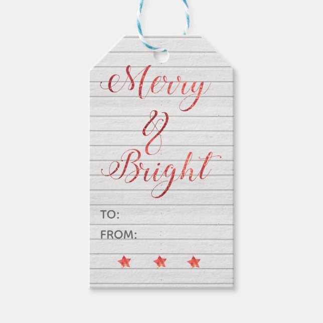 Merry Bright Modern Calligraphy Red Bokeh Geschenkanhänger (Vorderseite)
