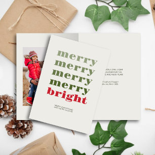 Merry & Bright Modern Minimal Red Christmas Foto Feiertagskarte