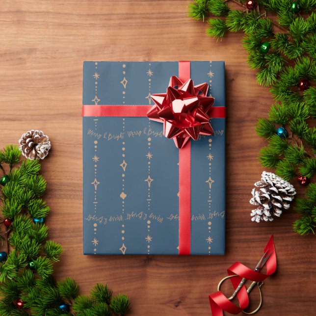 Merry & Bright Modern Navy Blue & Gold Abstrakt Geschenkpapier (Feiertagsgeschenk)