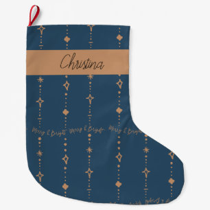 Merry & Bright Modern Navy Blue & Gold Abstrakt Großer Weihnachtsstrumpf