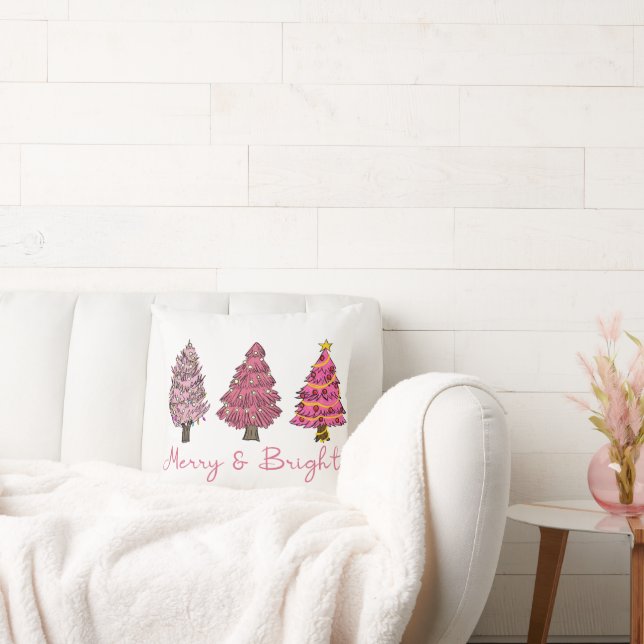 Merry & Bright Modern Pink Christmas Tree Boho Kissen (Liege)