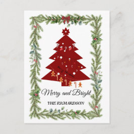 Merry & Bright Modern Red Christmas Tree & Script  Postkarte