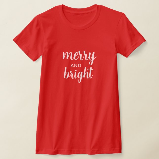 Merry & Bright Modern Script Christmas Red T-Shirt (Ablage )