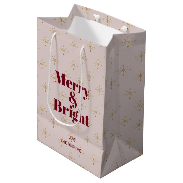 Merry Bright Modern Taupe Crimson Trendy Geschenkt Mittlere Geschenktüte (Vorderseite Schrägansicht)