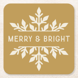 Merry & Bright Moderne Typografie Snowflake Rechteckiger Pappuntersetzer