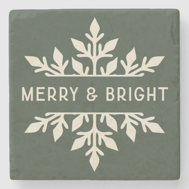 Merry & Bright Moderne Typografie Snowflake Steinuntersetzer (Vorderseite)