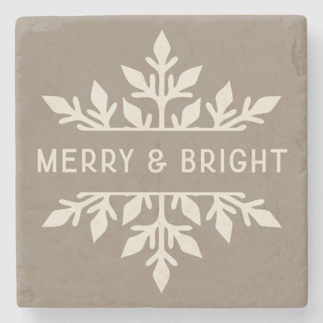 Merry & Bright Moderne Typografie Snowflake Steinuntersetzer (Vorderseite)
