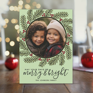 Merry Bright Moderne Weihnachtszweige Foto grün Feiertagskarte