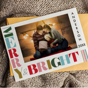 Merry & Bright Modernes, farbenfrohes Weihnachtsfe Feiertagskarte