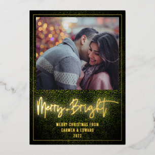 Merry + Bright Neon Boxwood Weihnachts-Foto Folieneinladung