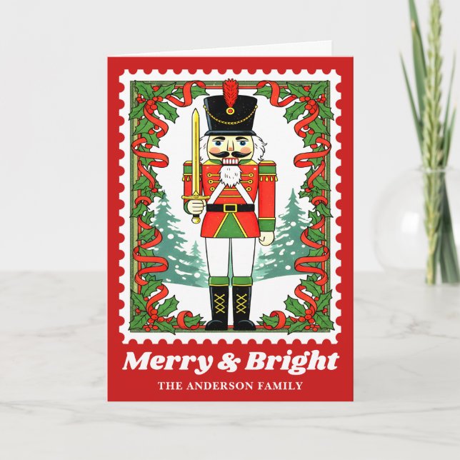 Merry & Bright Nutcracker Weihnachtspostpostage-Br Feiertagskarte (Vorderseite)