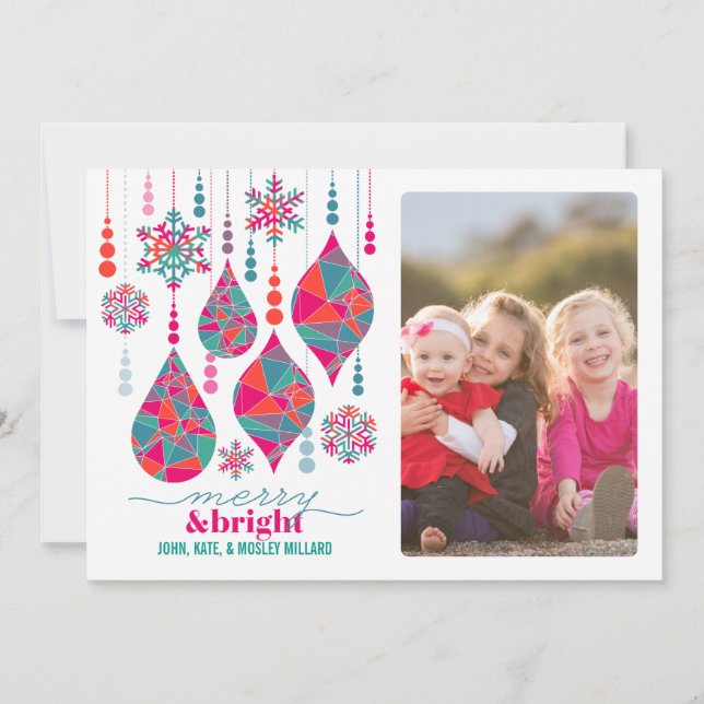 Merry & Bright Ornaments Feiertagskarte (Vorderseite)