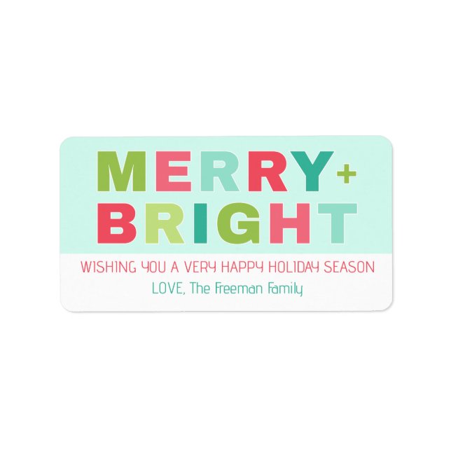 Merry + Bright Pastel Holiday Gift Label Adressaufkleber (Vorne)