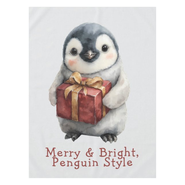 Merry & Bright Penguin Christmas Tischdecke (Vorderseite)