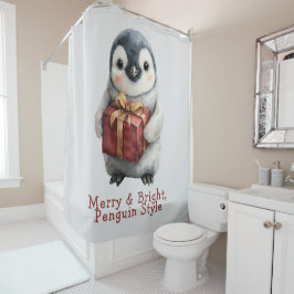 Merry & Bright Penguin Weihnachten Duschvorhang