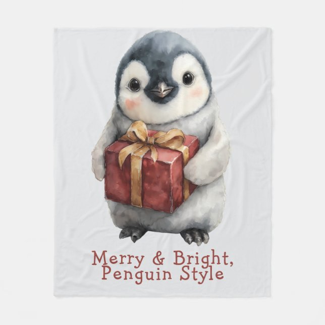 Merry & Bright Penguin Weihnachten Fleecedecke (Vorderseite)