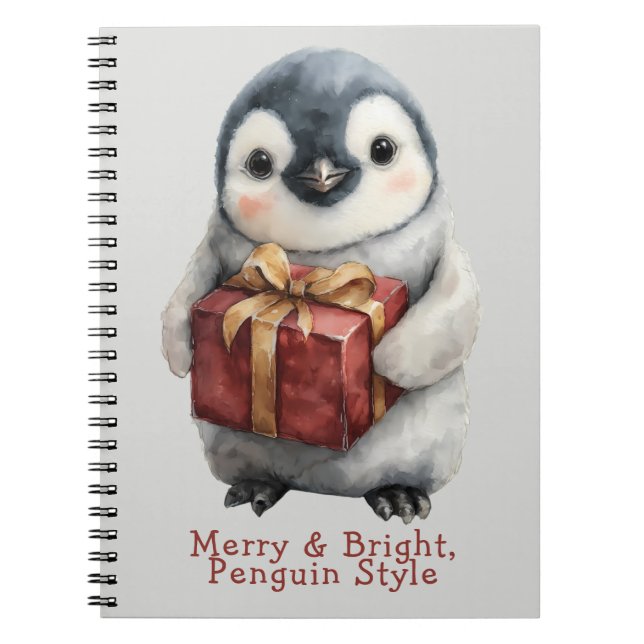 Merry & Bright Penguin Weihnachten Notizblock (Vorderseite)