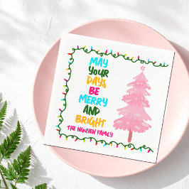 Merry Bright Pink Christmas Tree Custom Party Serviette