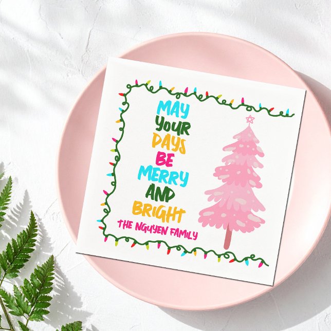 Merry Bright Pink Christmas Tree Custom Party Serviette (Von Creator hochgeladen)