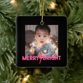 Merry ⚡ Bright Pink Lightning Bolt Christmas Keramikornament