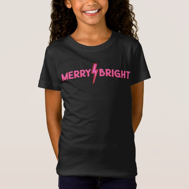 Merry ⚡ Bright Pink Lightning Bolt Christmas T-Shirt (Vorderseite)