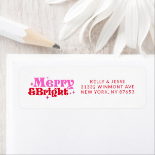 Merry & Bright Pink & Red Retro Weihnachtsadresse