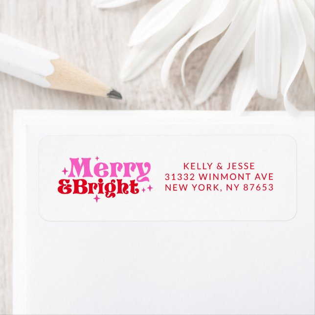 Merry & Bright Pink & Red Retro Weihnachtsadresse (Insitu)