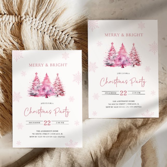 Merry & Bright Pink Weihnachts-Party Einladung (Von Creator hochgeladen)