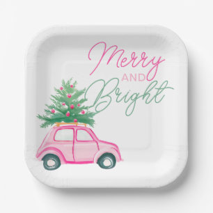 Merry & Bright Pink Weihnachtsbaum Autos Weihnacht Pappteller