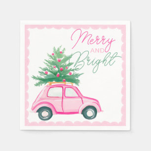 Merry & Bright Pink Weihnachtsbaum Autos Weihnacht Serviette