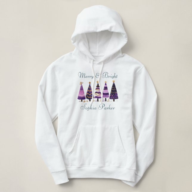 Merry & Bright Pink Winter Weihnachtsbaumen Custom Hoodie (Design vorne)