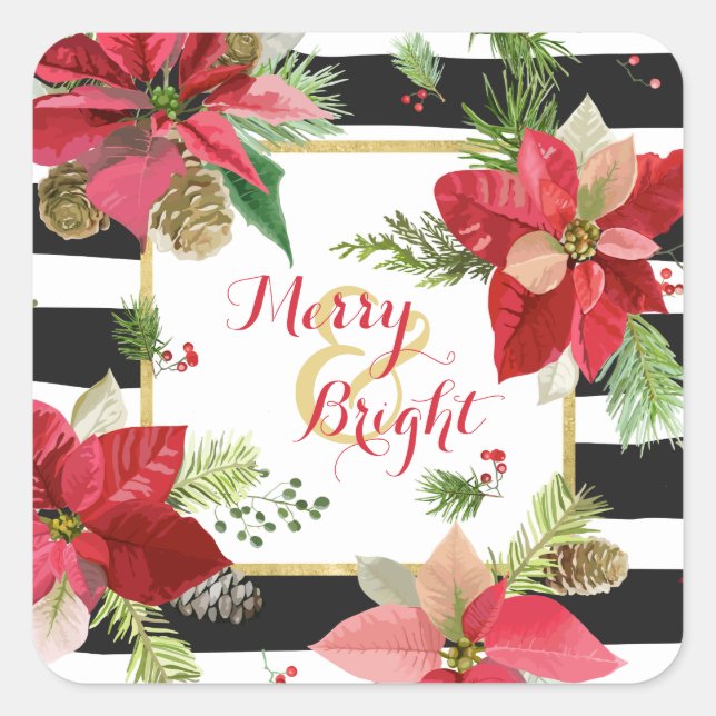 Merry & Bright Poinsettias, Black Stripe Stickers (Vorderseite)