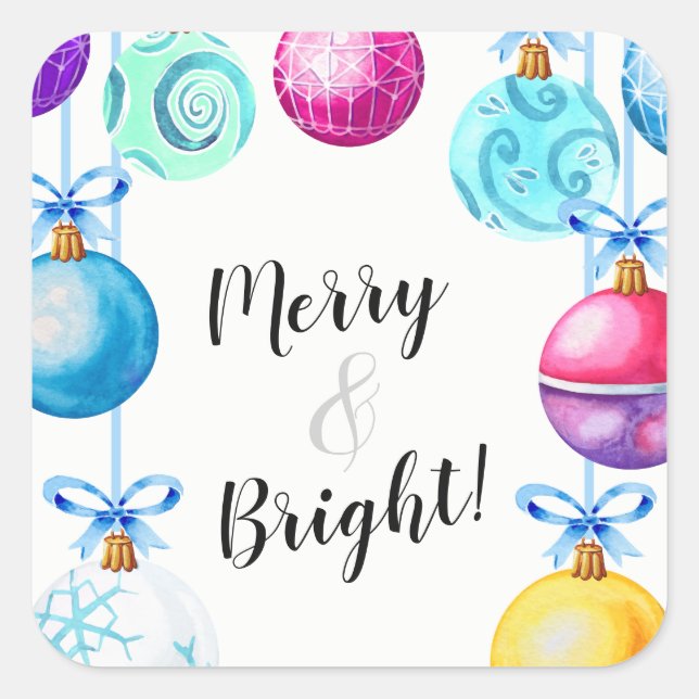 Merry & Bright Quadratischer Aufkleber (Vorderseite)