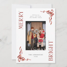 Merry & Bright Red Bow Foto Weihnachtskarte Feiertagskarte