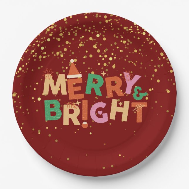 Merry & Bright Red Christmas Party Pappteller (Vorderseite)