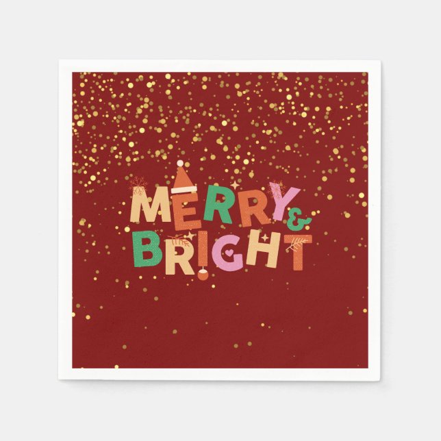 Merry & Bright Red Christmas Party Serviette (Vorderseite)