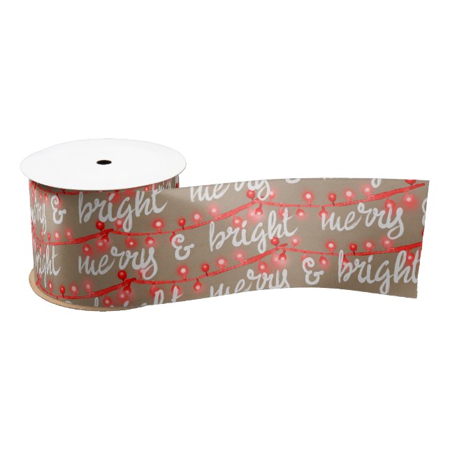 Merry & Bright Red Christmas Tree Lights Kraft Satinband (Spule)
